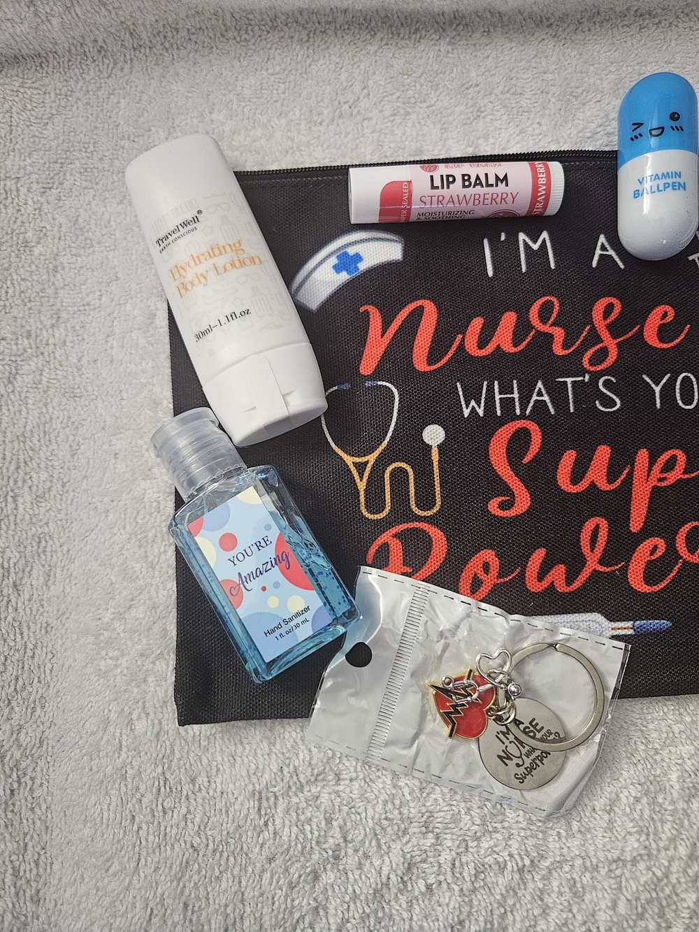 Sarcastic Nurse Gift Set Bag Keychain Badge Reel: RN CNA Birthday Care Package - Picture 2 of 7